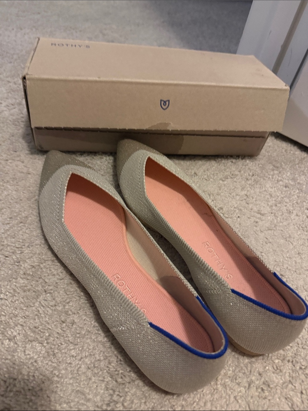 Rothy's Pointed Toe Flats in Light Olive with Pink Insole
